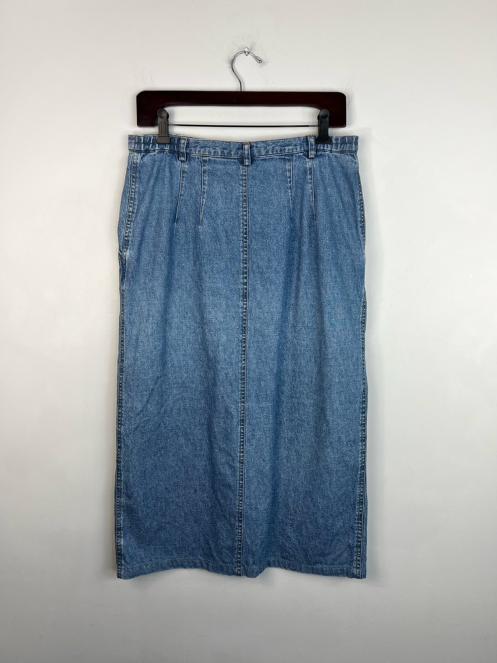 Vintage 90s cotton denim button front minimalist straight jean midi skirt 10 - Picture 4 of 12